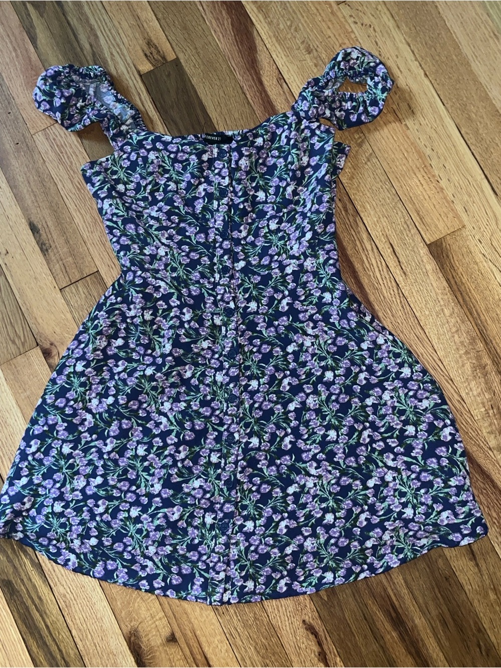 Forever 21 Navy Floral Button-Front Mini Dress